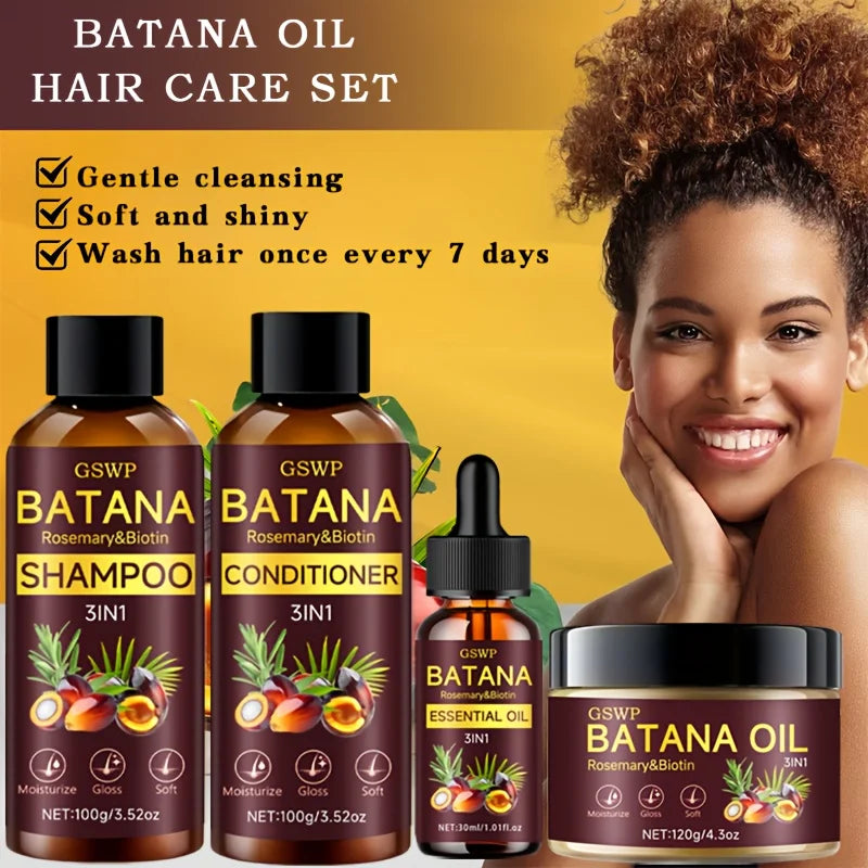 GSWP 4-in-1 Batana Oil Hair Care Set – Rosemary & Biotin Infused Shampoo, Conditioner, Essential Oil & Hair Mask for Growth, Moisture & Shine