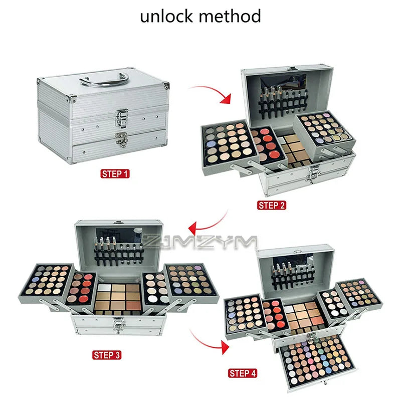 Ultimate All-in-One Professional Makeup Vanity Train Case - Full Cosmetic Gift Set