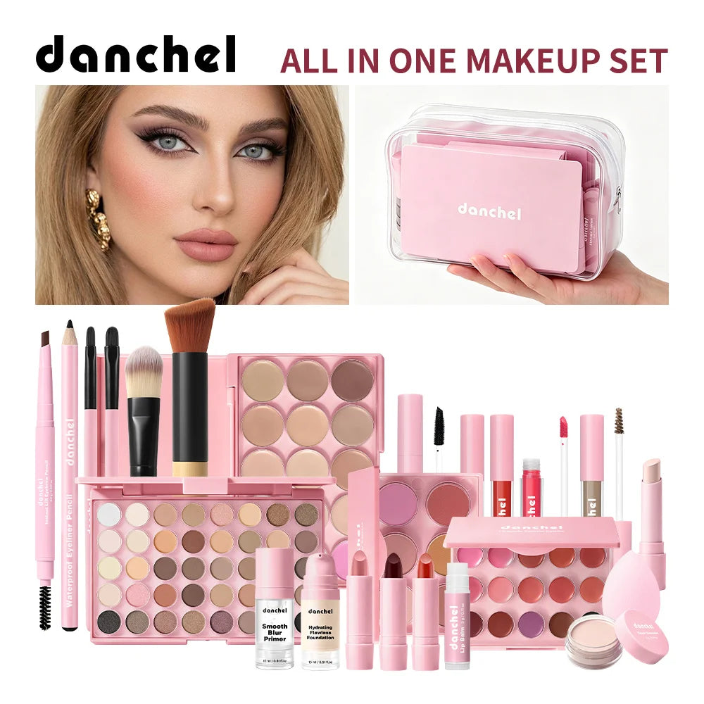 Danchel All-in-One Full-Face Makeup Kit – Ultimate Cosmetics Set with Palettes, Brushes & Travel Bag