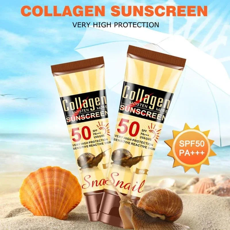 Snail Snail Mucin & Collagen Sunscreen SPF 50+ PA+++ | Hydrating & Whitening UV Shield (50g)