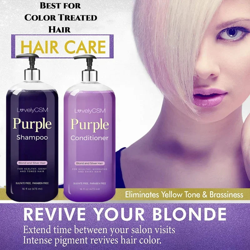 LovelyCSM Purple Shampoo and Conditioner Set (2 x 16 fl oz) – Brassiness Eliminator for Blonde, Silver, and Color-Treated Hair | Sulfate & Paraben Free