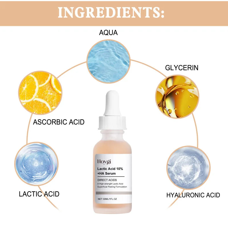 Hoygi Lactic Acid 10% + HA Serum – Exfoliating & Hydrating Face Peel (30ml)