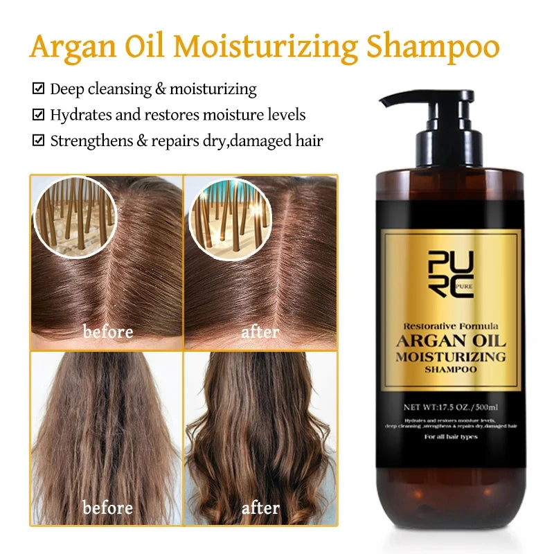 PURC Morocco Argan Oil Hair Care Set - Restorative Shampoo, Conditioner, Mask & Serum