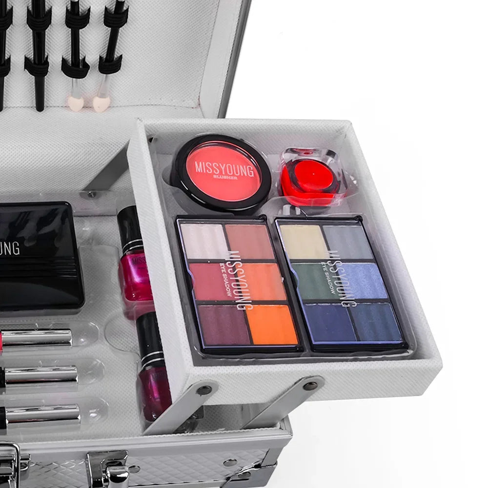 Miss Young Professional Makeup Kit – All-in-One Cosmetic Vanity Case with Cantilever Trays