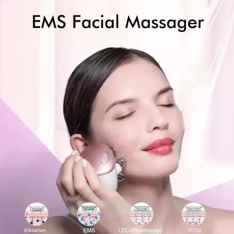 OKACHI GLIYA 5-in-1 EMS RF Facial Massager – Anti-Aging LED Light Photon Therapy & Microcurrent Skin Tightening Device