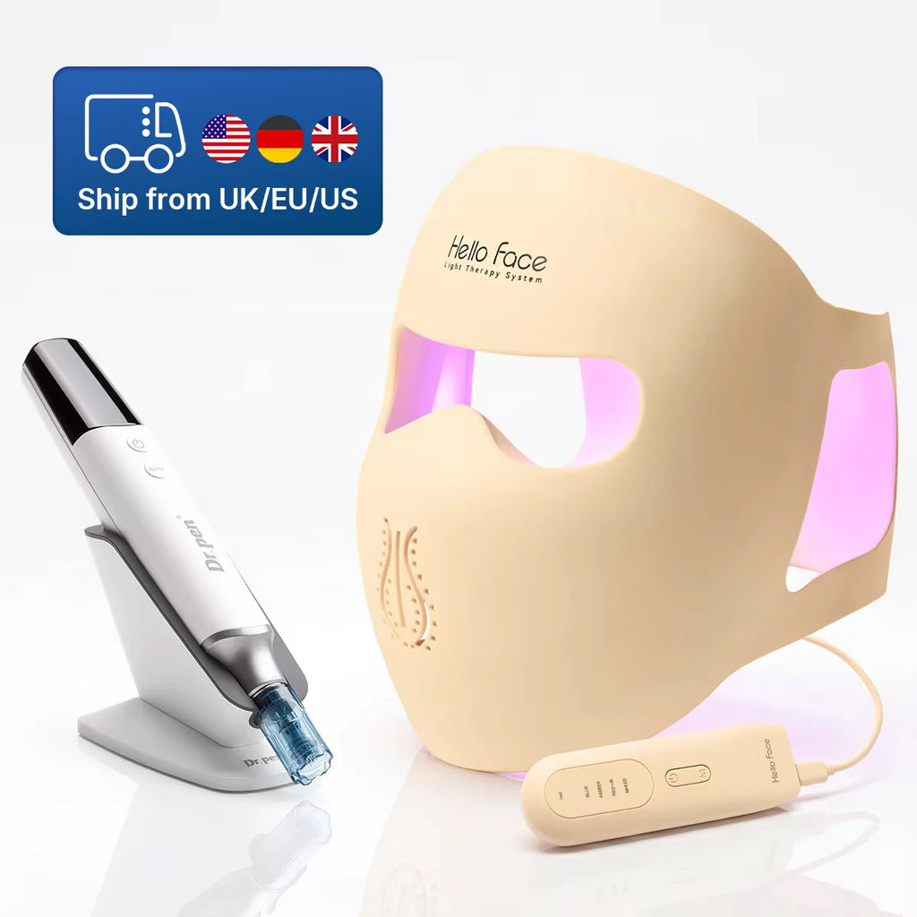Pen M9 & Hello Face LED Light Therapy Bundle – Professional Microneedling Pen & Silicone LED Face Mask Kit for Anti-Aging, Acne & Skin Glow