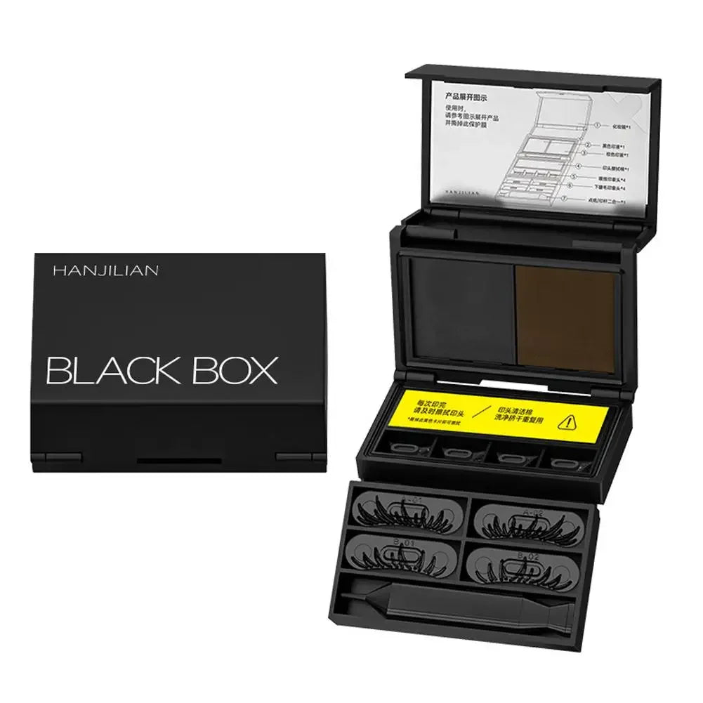 HANJILIAN Black Box All-in-One Eye Makeup Set | Smudge-Proof Eyeliner & Eyebrow Stamp Kit