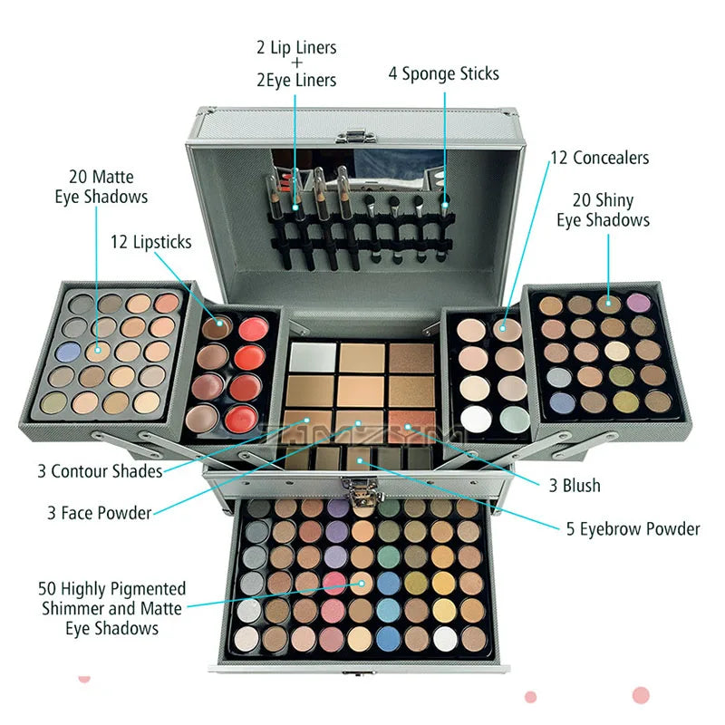 Ultimate All-in-One Professional Makeup Vanity Train Case - Full Cosmetic Gift Set
