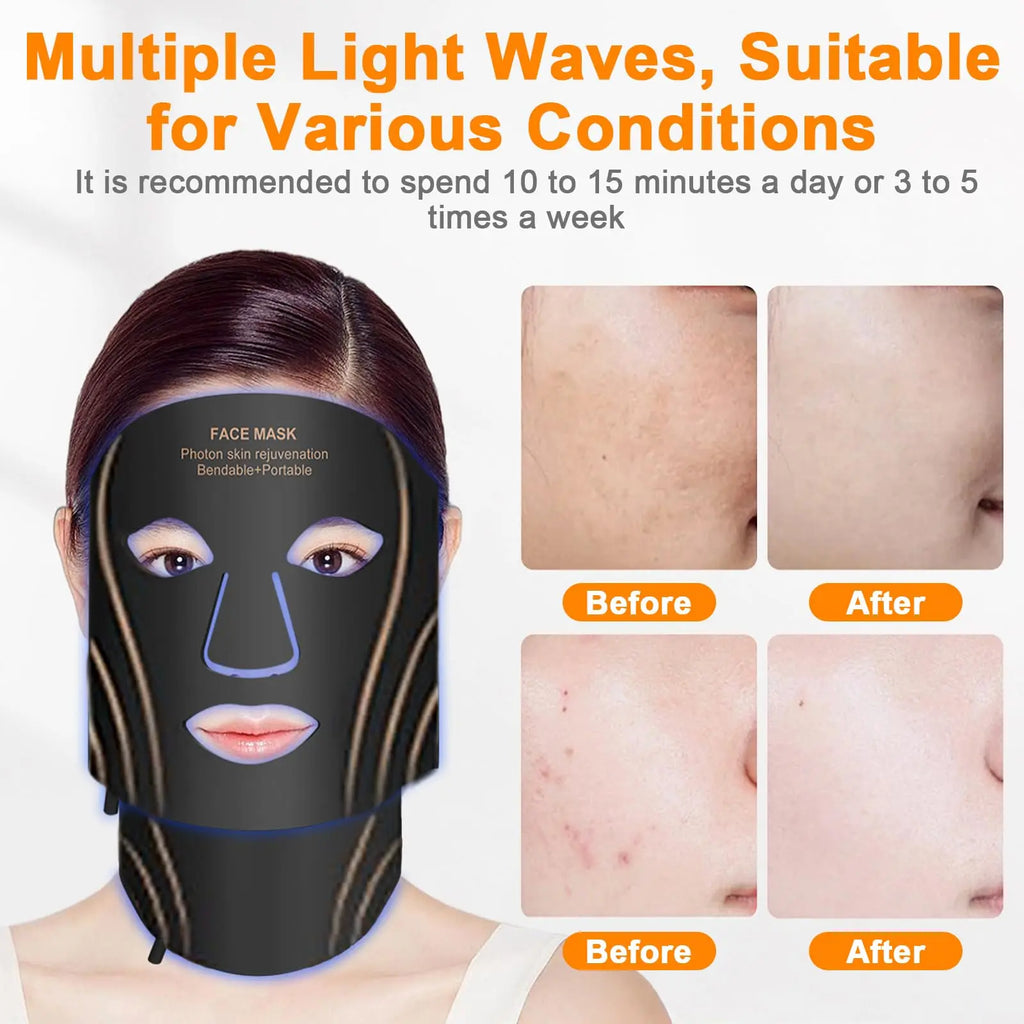 7-in-1 LED Light Therapy Face & Neck Mask Combo – Flexible Silicone Photon Skin Rejuvenation System
