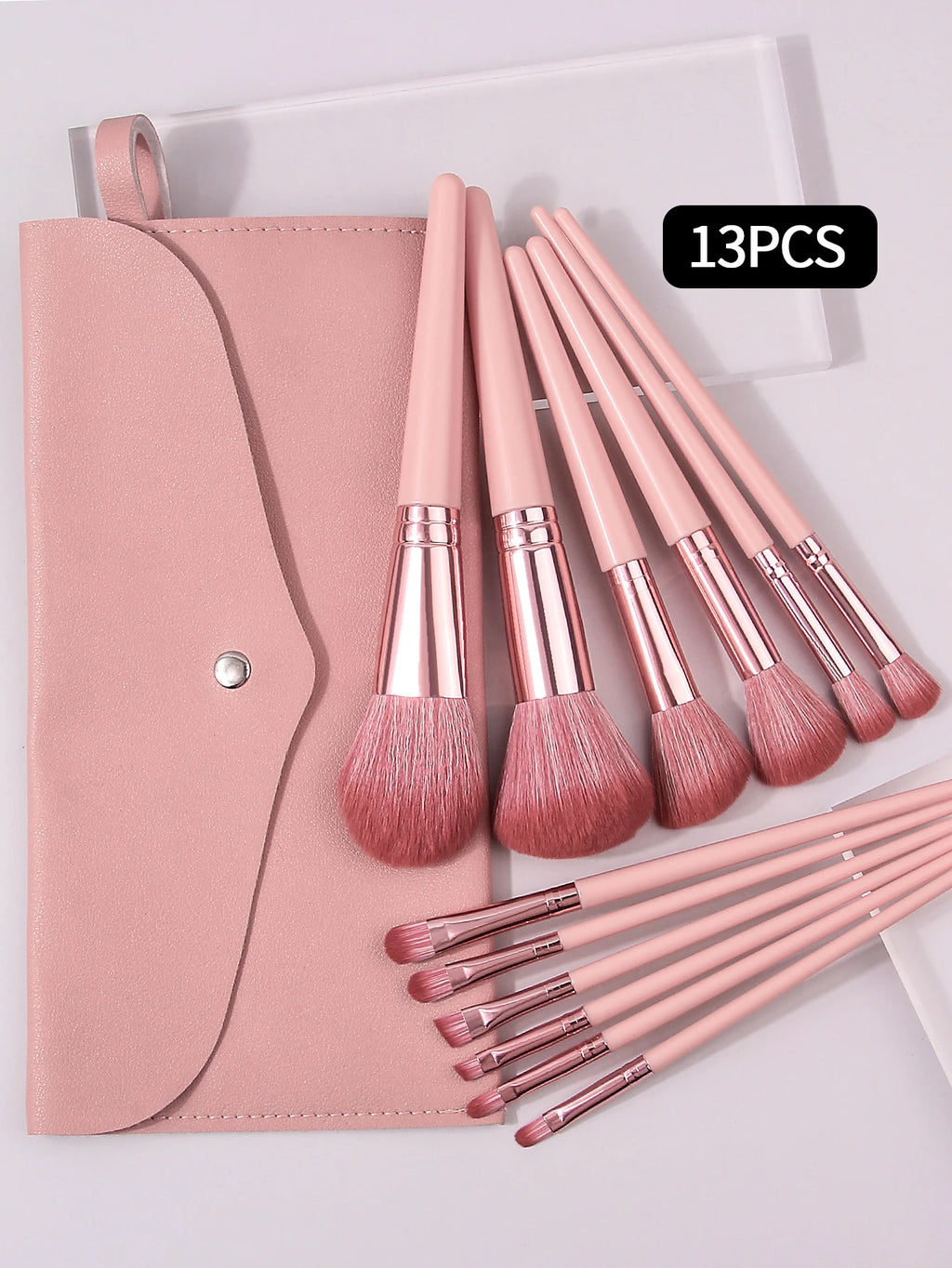 13-Piece Premium Makeup Brush Set with Luxury Travel Pouch – Rose Pink