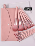 13-Piece Premium Makeup Brush Set with Luxury Travel Pouch – Rose Pink