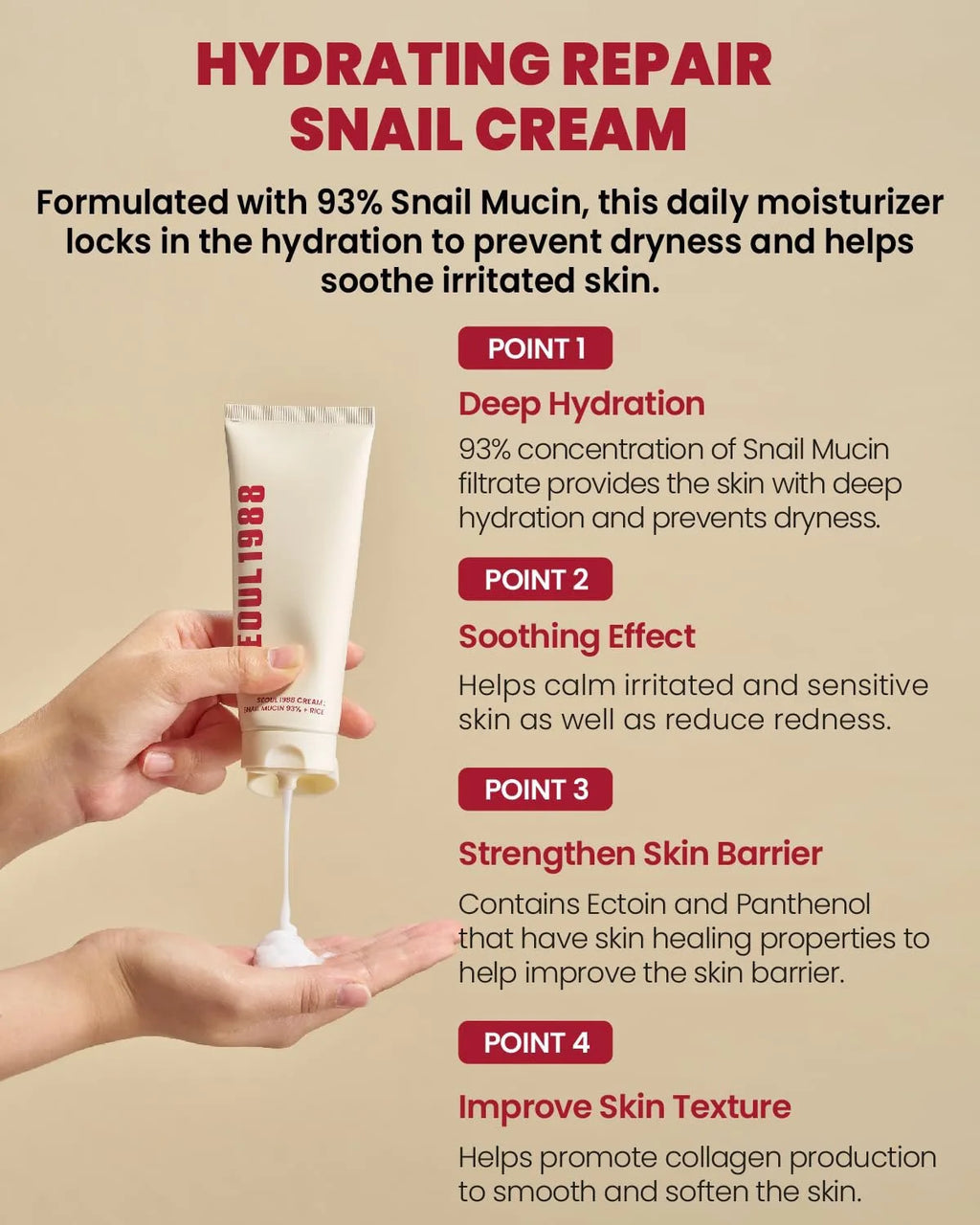 SEOUL 1988 Hydrating Repair Snail Cream – 93% Snail Mucin + Rice Ferment (100ml / 3.38 fl.oz.)