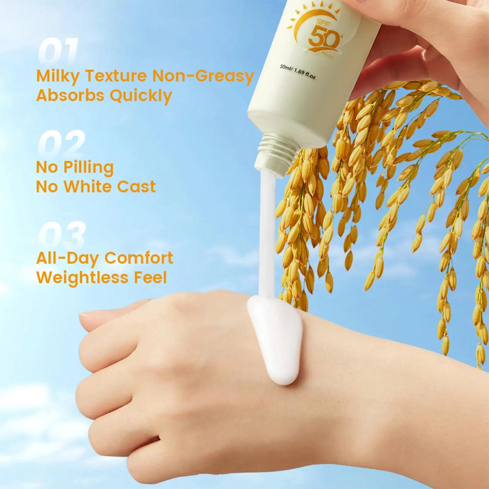 Rice Probiotics Sunscreen SPF 50+ PA++++ – Sun Relief Rice + Probiotics Weightless Hydrating Cream for Sensitive Skin (50ml)