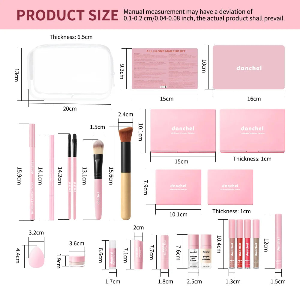 Danchel All-in-One Full-Face Makeup Kit – Ultimate Cosmetics Set with Palettes, Brushes & Travel Bag
