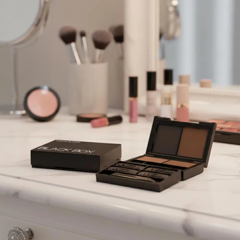 HANJILIAN Black Box All-in-One Eye Makeup Set | Smudge-Proof Eyeliner & Eyebrow Stamp Kit