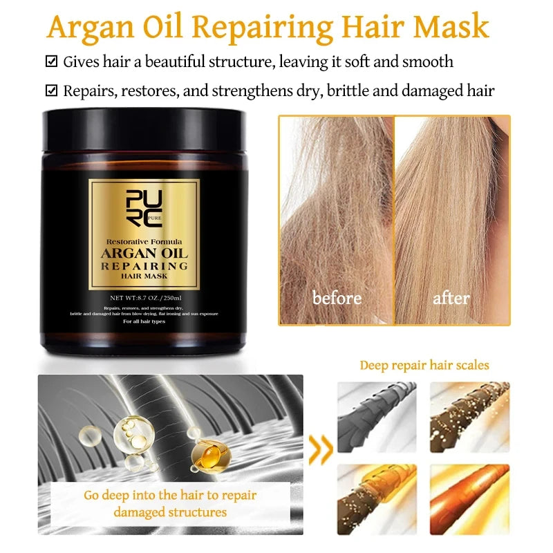 PURC Morocco Argan Oil Hair Care Set - Restorative Shampoo, Conditioner, Mask & Serum