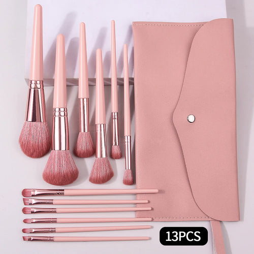 13-Piece Premium Makeup Brush Set with Luxury Travel Pouch – Rose Pink