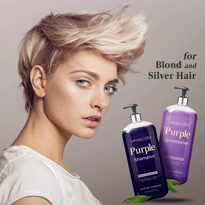 LovelyCSM Purple Shampoo and Conditioner Set (2 x 16 fl oz) – Brassiness Eliminator for Blonde, Silver, and Color-Treated Hair | Sulfate & Paraben Free
