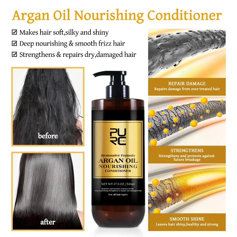 PURC Morocco Argan Oil Hair Care Set - Restorative Shampoo, Conditioner, Mask & Serum