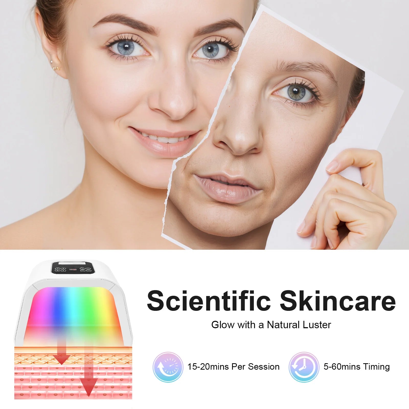 Professional 7-Color LED Phototherapy Facial Tunnel – 287 SMD LED Skin Rejuvenation & Anti-Aging Machine