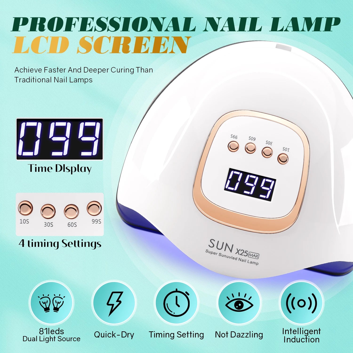SUN X25 MAX Professional UV LED Nail Lamp – 380W High-Power Gel Polish Dryer with 81 LEDs & Smart Sensor