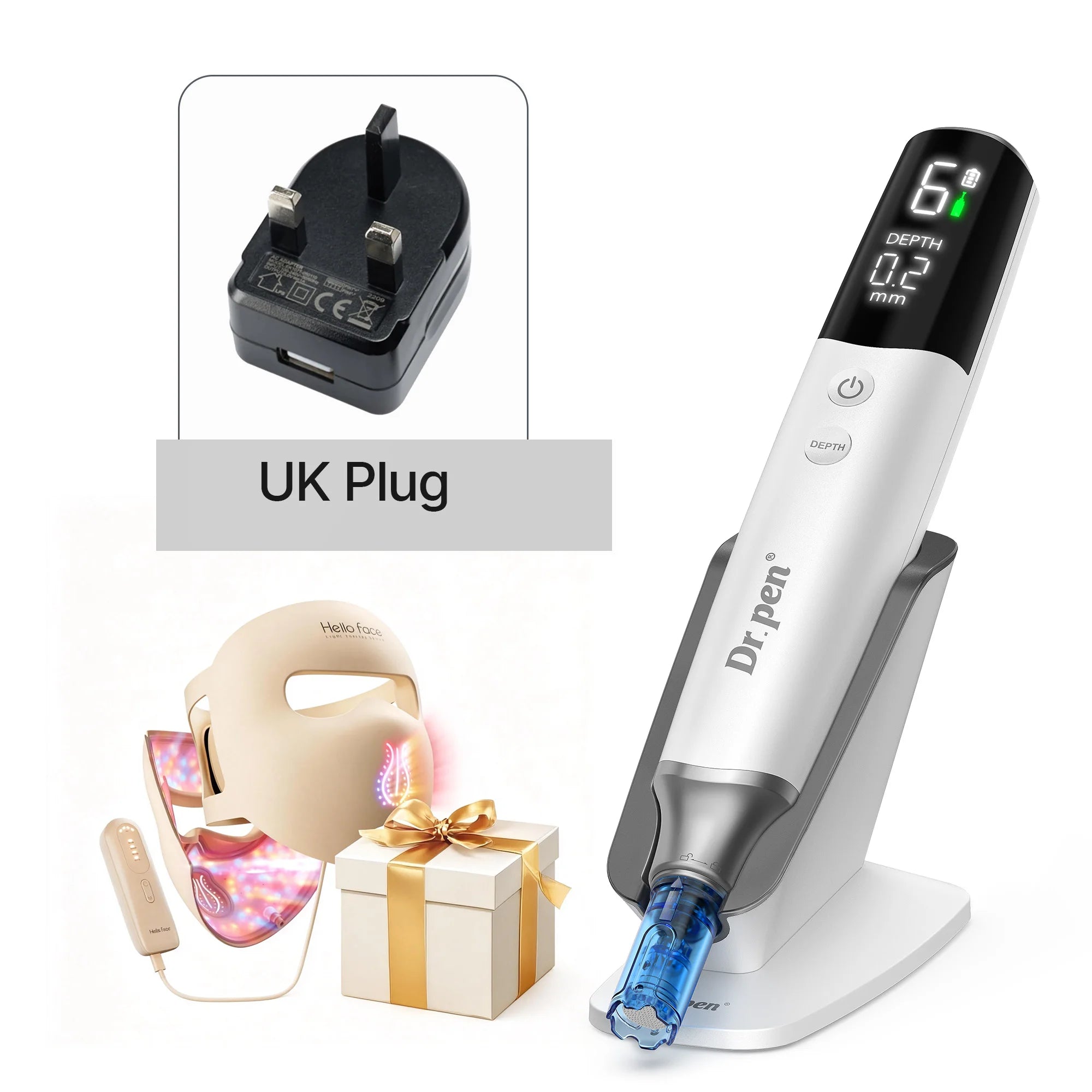 Pen M9 & Hello Face LED Light Therapy Bundle – Professional Microneedling Pen & Silicone LED Face Mask Kit for Anti-Aging, Acne & Skin Glow