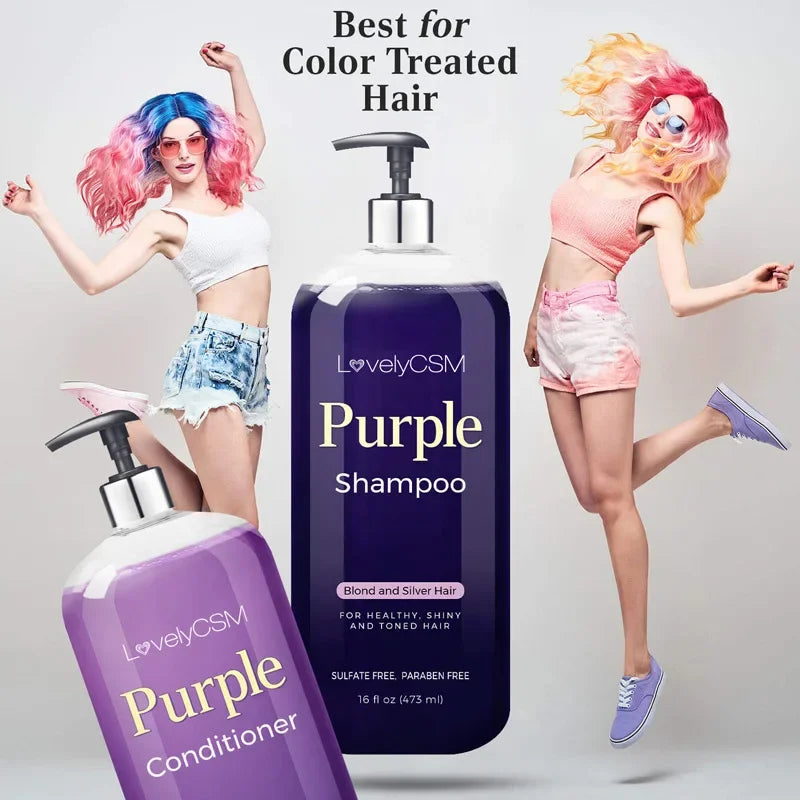 LovelyCSM Purple Shampoo and Conditioner Set (2 x 16 fl oz) – Brassiness Eliminator for Blonde, Silver, and Color-Treated Hair | Sulfate & Paraben Free