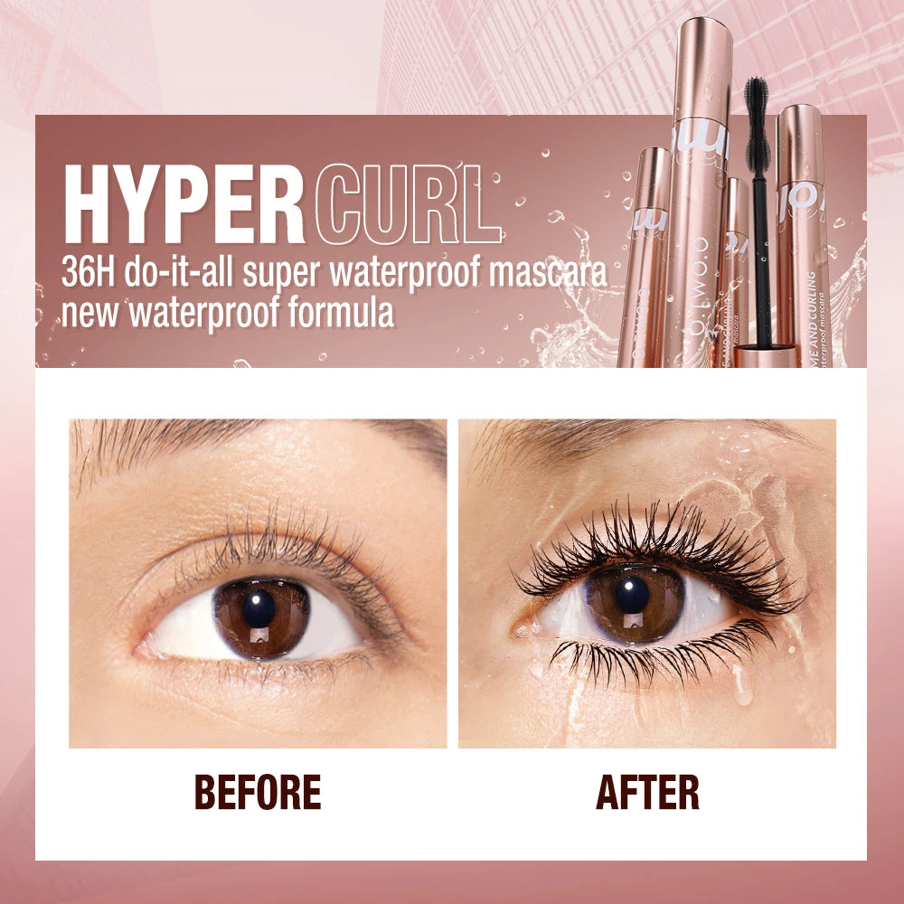 O.TWO.O 36H Hyper Curl Waterproof Mascara & Eyelash Curler Set | Smudge-Proof Lash Lifting Makeup Kit