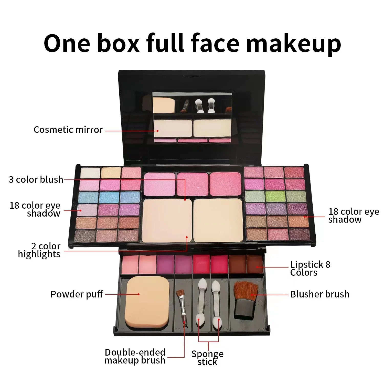 T.Y.A All-in-One Multi-Functional Makeup Kit – 59-Piece Complete Face Palette with Mirror & Applicators