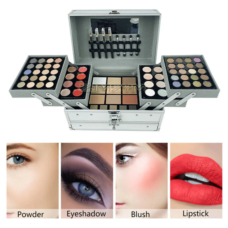 Ultimate All-in-One Professional Makeup Vanity Train Case - Full Cosmetic Gift Set