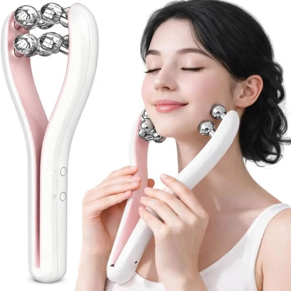 Advanced 4D V-Line Microcurrent Facial Massager – Flexible Double-Sided EMS Face Sculpting & Jawline Toning Roller
