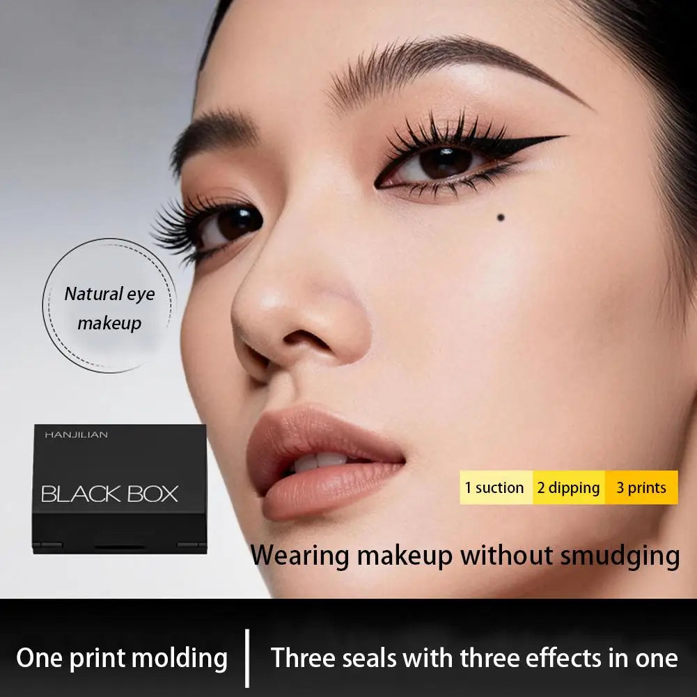 HANJILIAN Black Box All-in-One Eye Makeup Set | Smudge-Proof Eyeliner & Eyebrow Stamp Kit