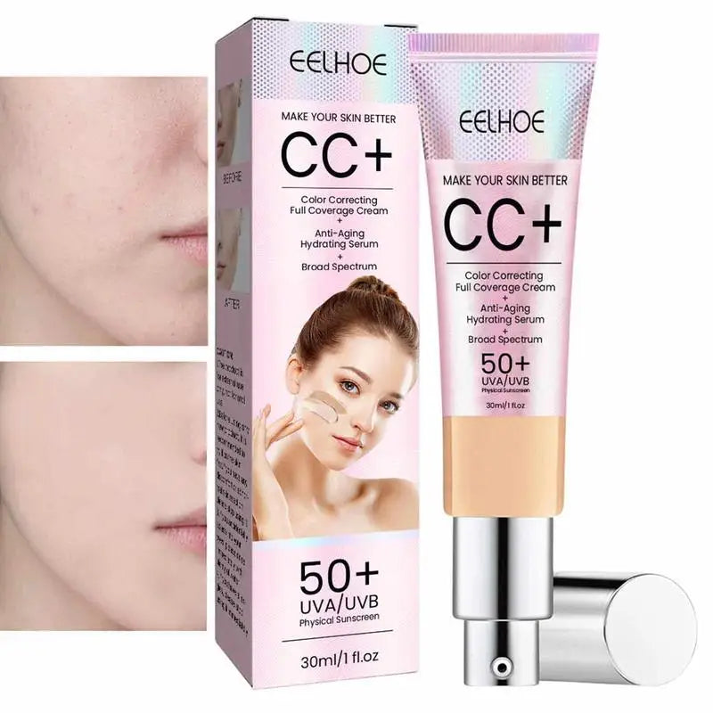 EELHOE 3-in-1 Color Correcting CC Cream SPF 50+ | Full Coverage Foundation & Hydrating Sunscreen (30ml)