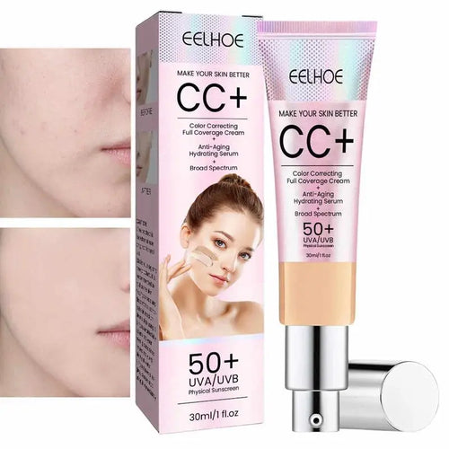 EELHOE 3-in-1 Color Correcting CC Cream SPF 50+ | Full Coverage Foundation & Hydrating Sunscreen (30ml)