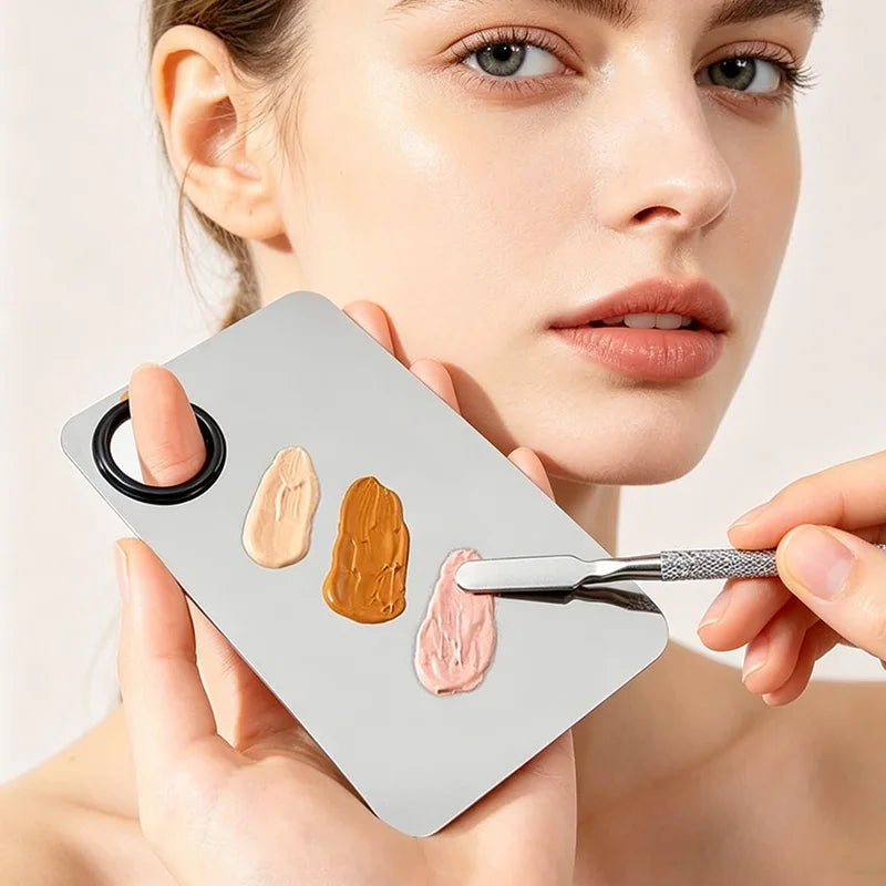 Complete Flawless Foundation Kit - Flat Top Brush, 3-Layer Puff with Case, and Stainless Steel Mixing Palette