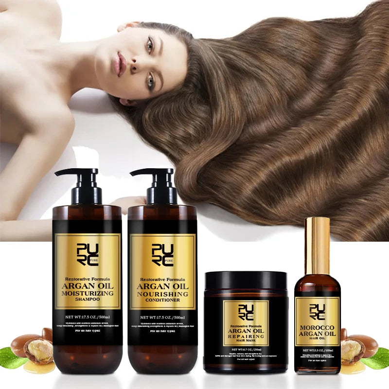 PURC Morocco Argan Oil Hair Care Set - Restorative Shampoo, Conditioner, Mask & Serum