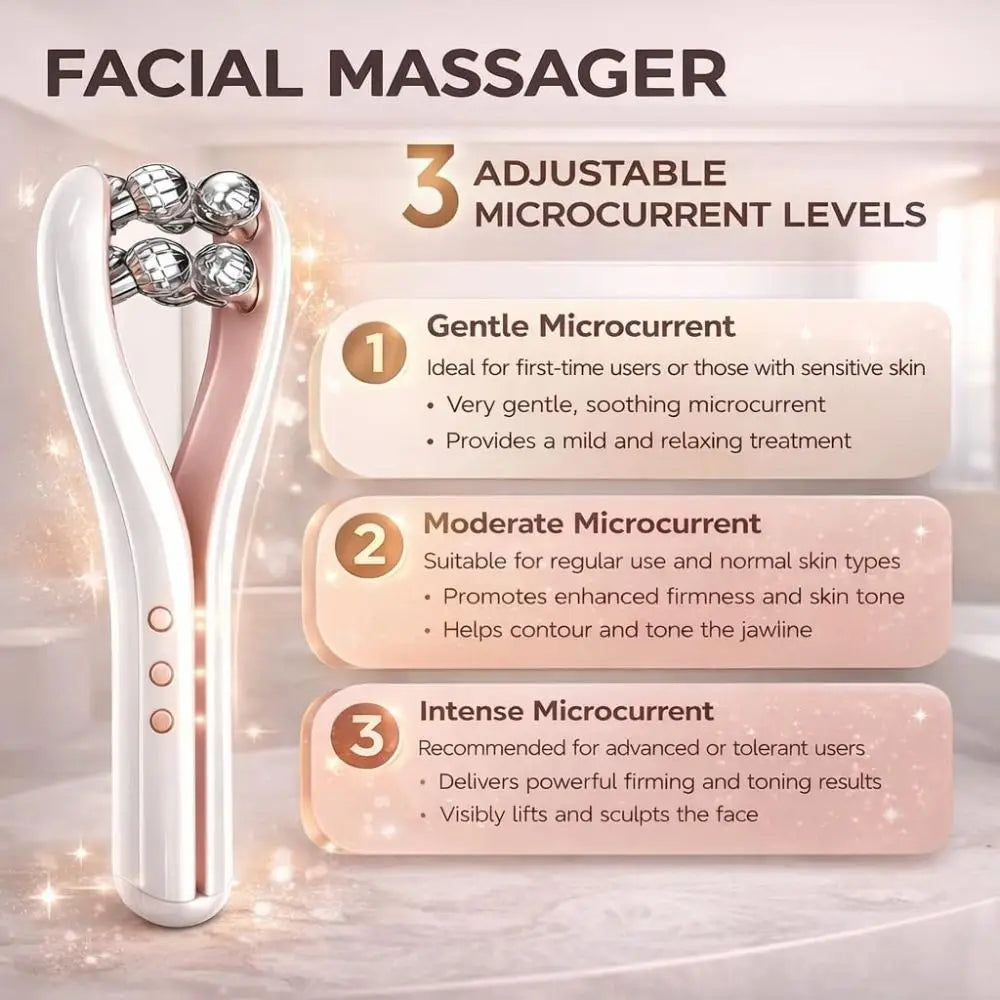 Advanced 4D V-Line Microcurrent Facial Massager – Flexible Double-Sided EMS Face Sculpting & Jawline Toning Roller