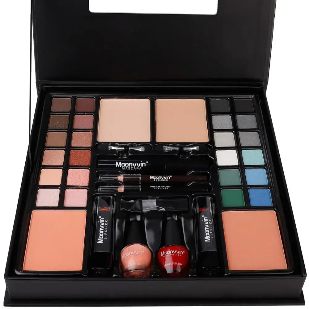 Moonvvin 39-Piece All-in-One Makeup Kit – Complete Beauty Box with Eyeshadow Palette, Lipsticks, Nail Polish & Brushes