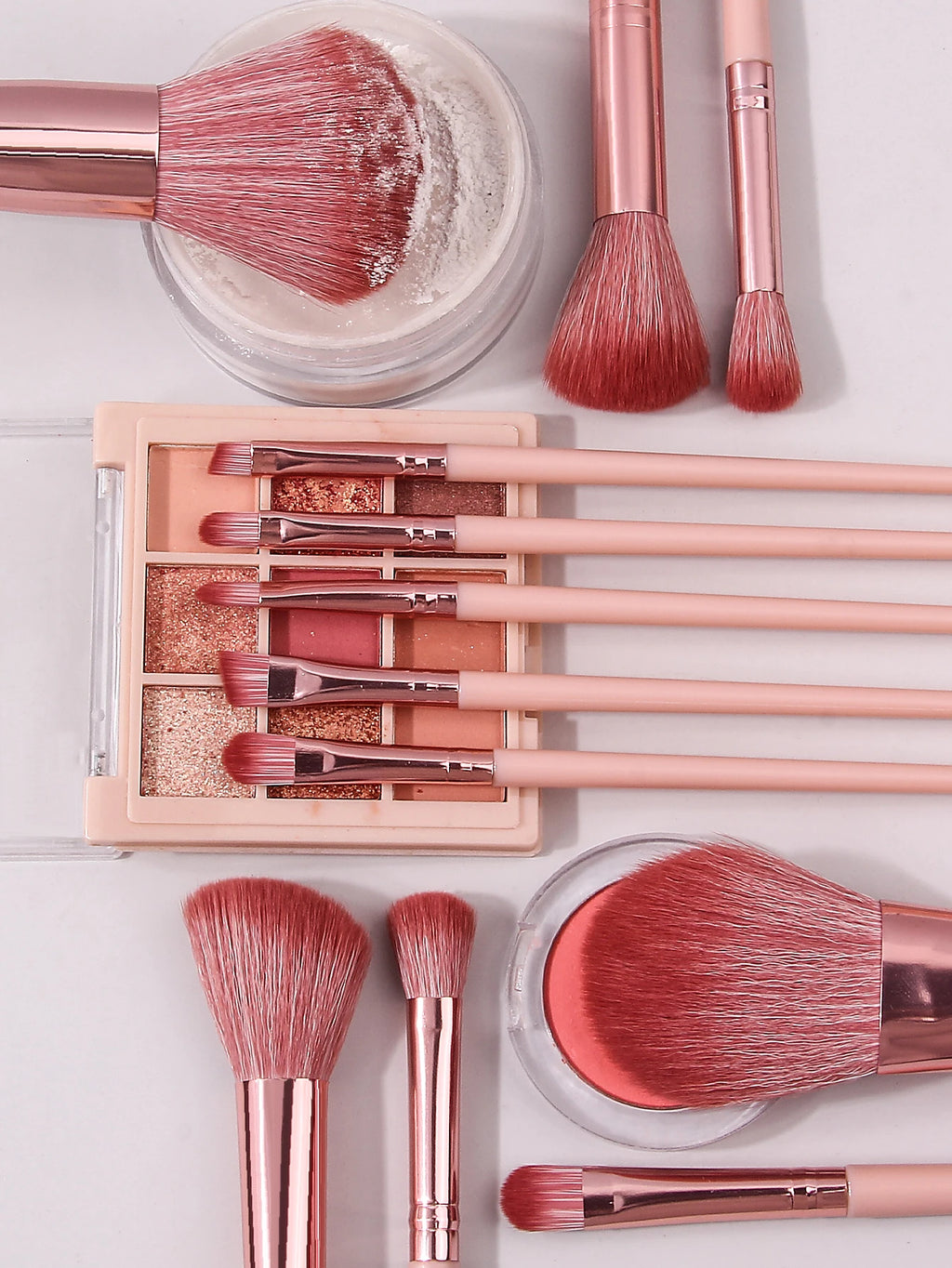 13-Piece Premium Makeup Brush Set with Luxury Travel Pouch – Rose Pink