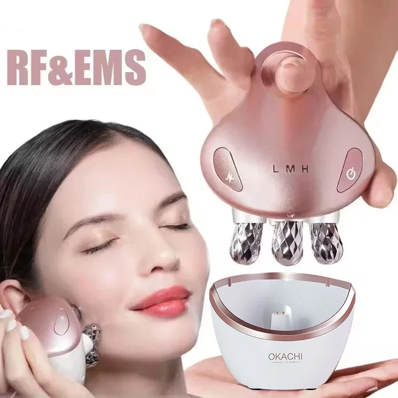 OKACHI GLIYA 5-in-1 EMS RF Facial Massager – Anti-Aging LED Light Photon Therapy & Microcurrent Skin Tightening Device