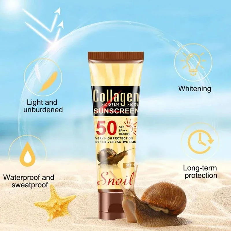 Snail Snail Mucin & Collagen Sunscreen SPF 50+ PA+++ | Hydrating & Whitening UV Shield (50g)
