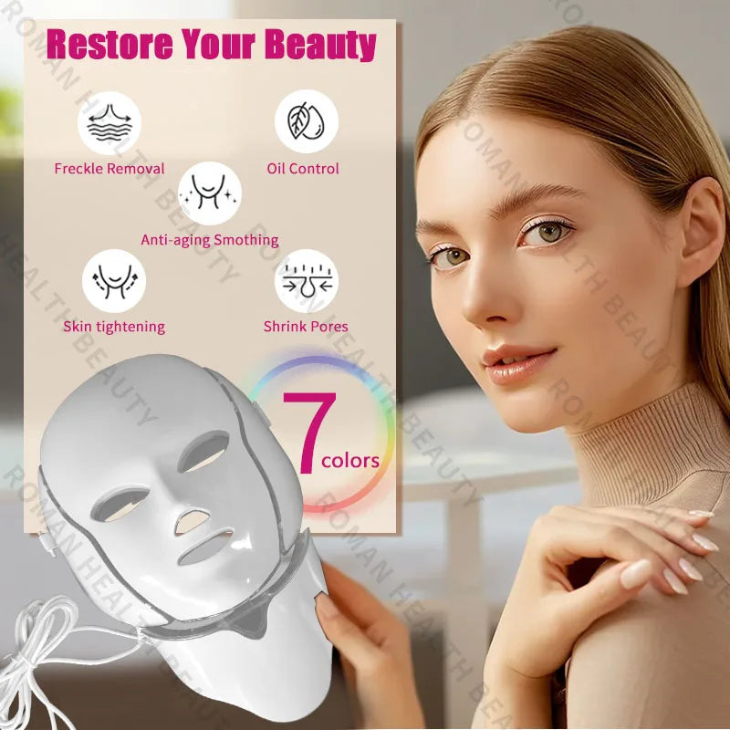 7-Color LED Face & Neck Beauty Mask – Professional At-Home Photon Therapy & Microcurrent Device