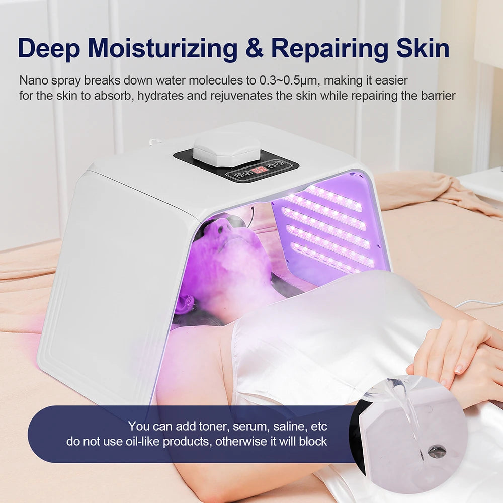 7-in-1 Foldable LED Photon Therapy Machine with Nano Moisturizing Spray – Professional PDT Facial & Body Skin Rejuvenation System