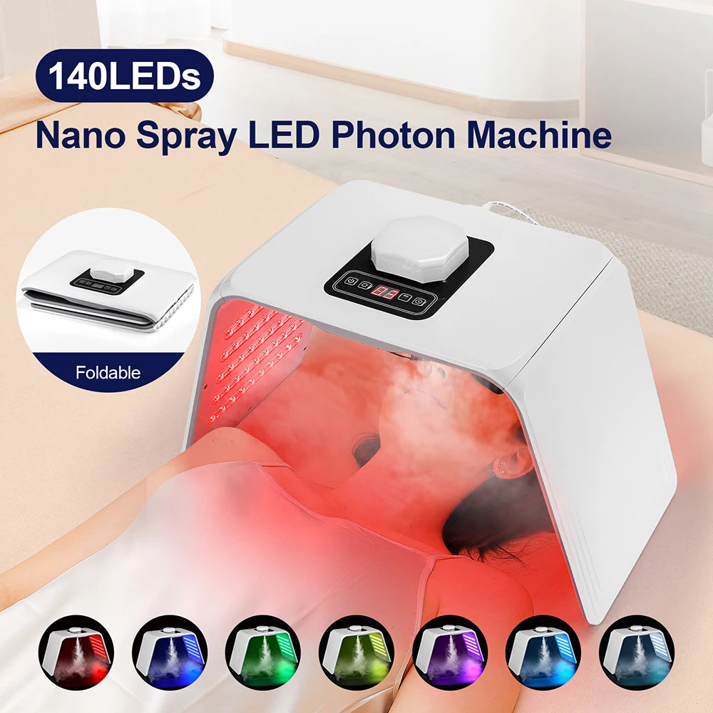 7-in-1 Foldable LED Photon Therapy Machine with Nano Moisturizing Spray – Professional PDT Facial & Body Skin Rejuvenation System