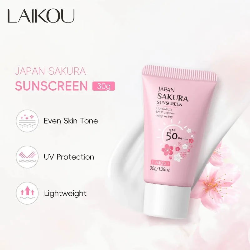 LAIKOU Japan Sakura Sunscreen SPF 50+ PA+++ – Lightweight & Brightening UV Protection (30g)