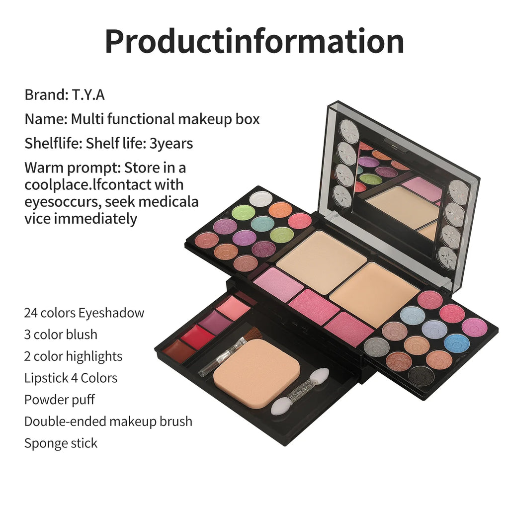 T.Y.A All-in-One Multi-Functional Makeup Kit – 36pc Full Face Cosmetic Palette with Mirror & Applicators