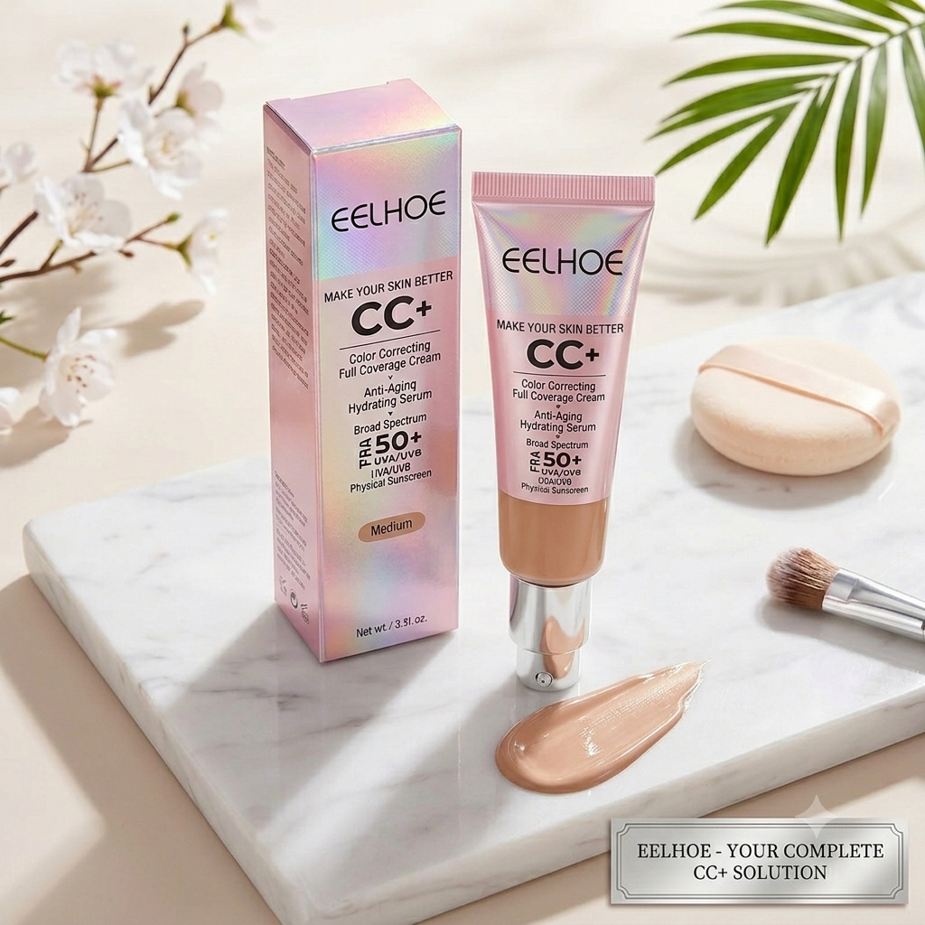 EELHOE 3-in-1 Color Correcting CC Cream SPF 50+ | Full Coverage Foundation & Hydrating Sunscreen (30ml)
