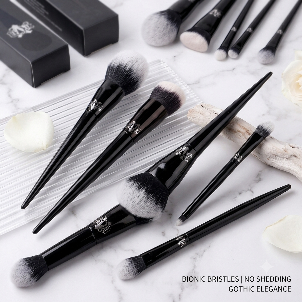 Premium Gothic Aesthetic Makeup Brushes – Professional Synthetic Face & Eye Brush Collection