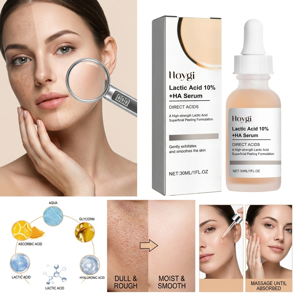 Hoygi Lactic Acid 10% + HA Serum – Exfoliating & Hydrating Face Peel (30ml)