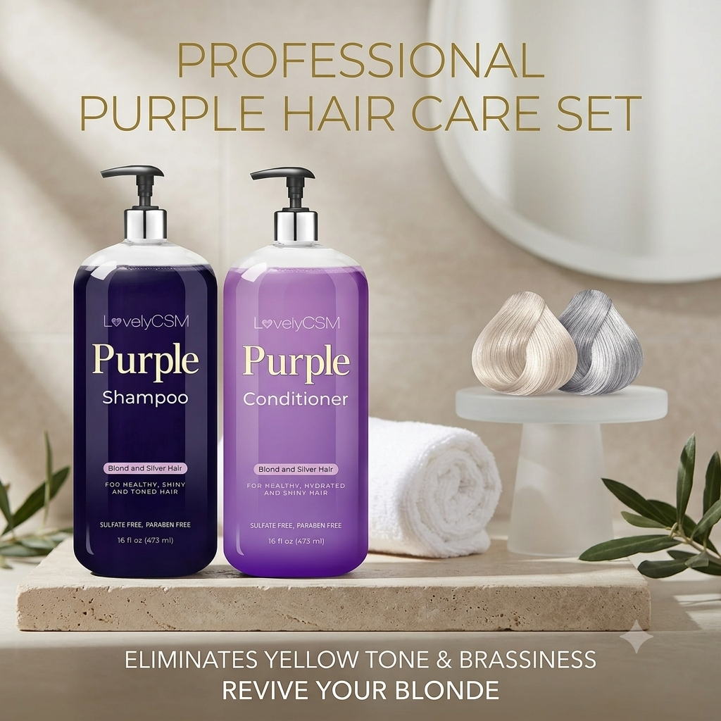 LovelyCSM Purple Shampoo and Conditioner Set (2 x 16 fl oz) – Brassiness Eliminator for Blonde, Silver, and Color-Treated Hair | Sulfate & Paraben Free